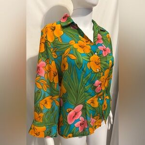 Jaipur Sz XL Retro Vibrant Tropical Hawaiian Floral Print Blouse Boho Vacation